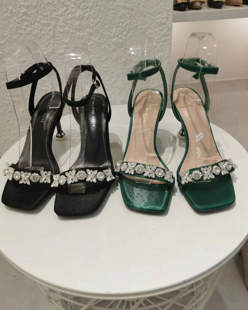 Luxury Rhinestones Strap Buckle Heel